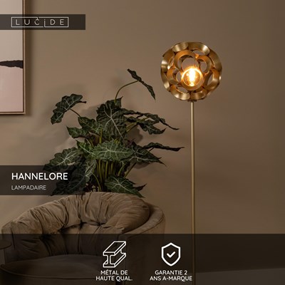 Lucide HANNELORE - Lampadaire - Ø 30 cm - 1xE27 - Or Mat / Laiton